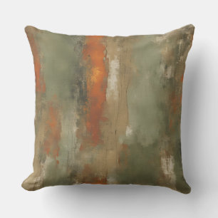 Abstract Sage and Orange Distressed Stripe Cushion