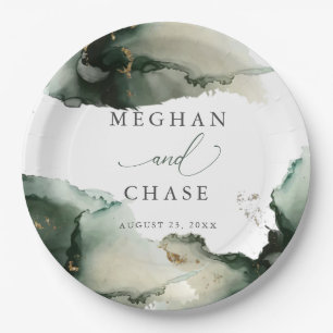 Abstract Sage Emerald Green Watercolor Paper Plate