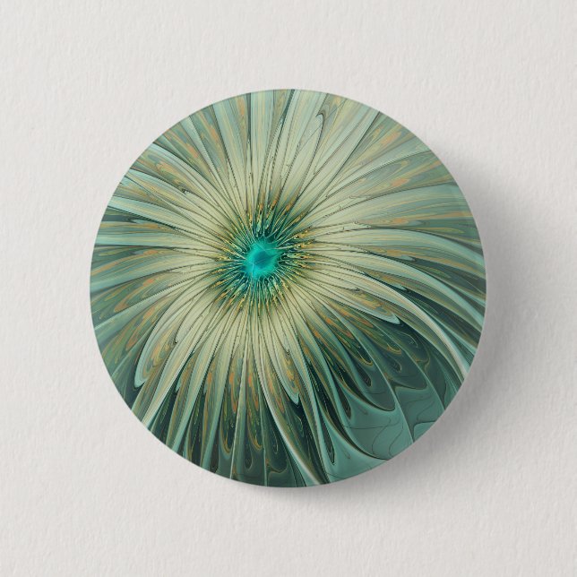 Abstract Sage Green Fantasy Flower Fractal Art 6 Cm Round Badge (Front)
