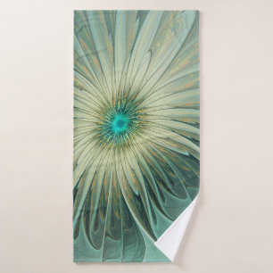 Abstract Sage Green Fantasy Flower Fractal Art Bath Towel