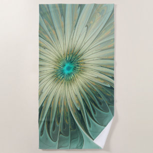 Abstract Sage Green Fantasy Flower Fractal Art Beach Towel