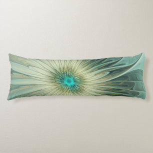 Abstract Sage Green Fantasy Flower Fractal Art Body Cushion