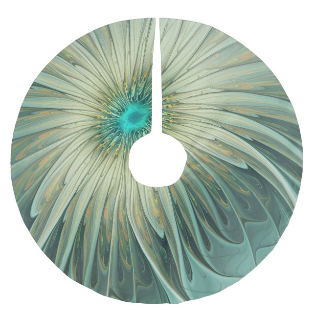Abstract Sage Green Fantasy Flower Fractal Art Brushed Polyester Tree Skirt (Front)