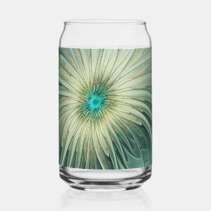 Abstract Sage Green Fantasy Flower Fractal Art Can Glass