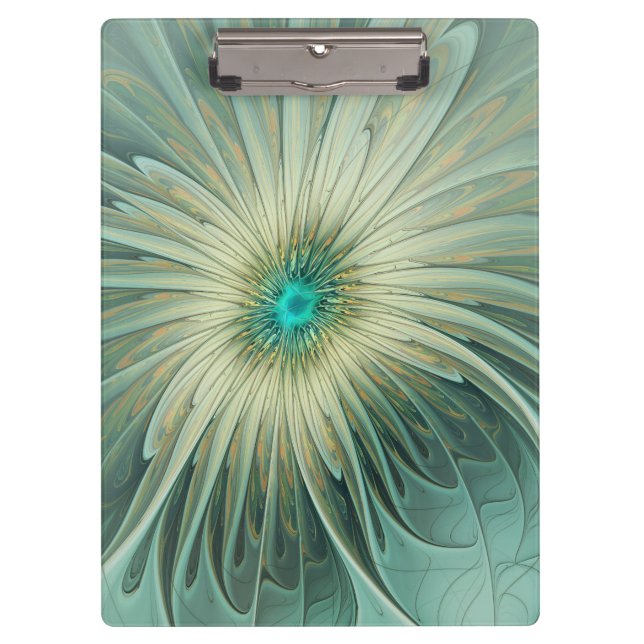 Abstract Sage Green Fantasy Flower Fractal Art Clipboard (Front)