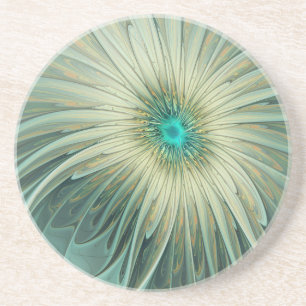 Abstract Sage Green Fantasy Flower Fractal Art Coaster
