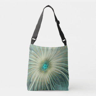 Abstract Sage Green Fantasy Flower Fractal Art Crossbody Bag