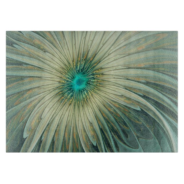 Abstract Sage Green Fantasy Flower Fractal Art Cutting Board (Front)