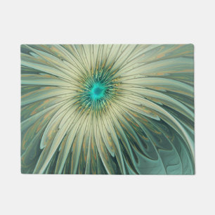 Abstract Sage Green Fantasy Flower Fractal Art Doormat