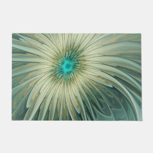 Abstract Sage Green Fantasy Flower Fractal Art Doormat