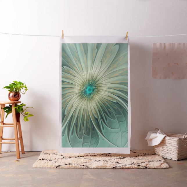 Abstract Sage Green Fantasy Flower Fractal Art Fabric (In Situ)