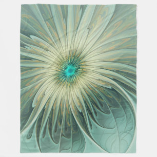 Abstract Sage Green Fantasy Flower Fractal Art Fleece Blanket