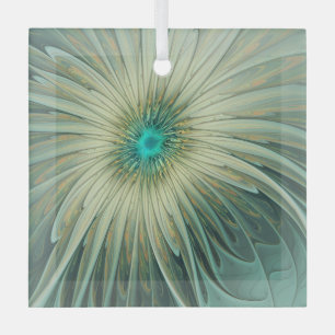 Abstract Sage Green Fantasy Flower Fractal Art Glass Tree Decoration