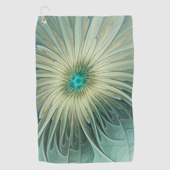Abstract Sage Green Fantasy Flower Fractal Art Golf Towel (Front)