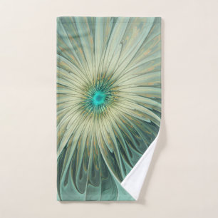 Abstract Sage Green Fantasy Flower Fractal Art Hand Towel