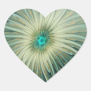 Abstract Sage Green Fantasy Flower Fractal Art Heart Sticker