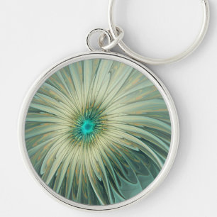 Abstract Sage Green Fantasy Flower Fractal Art Key Ring