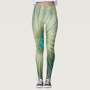 Abstract Sage Green Fantasy Flower Fractal Art Leggings