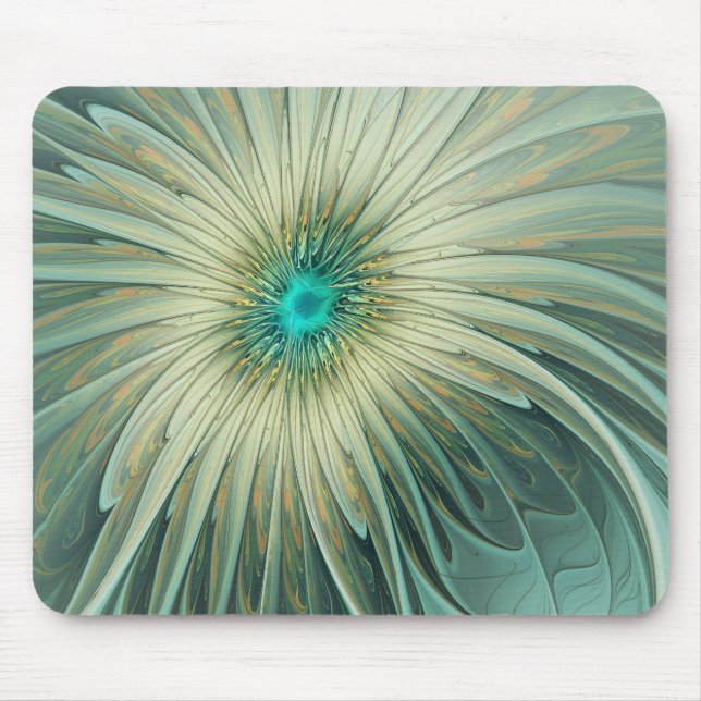 Abstract Sage Green Fantasy Flower Fractal Art Mouse Pad (Front)