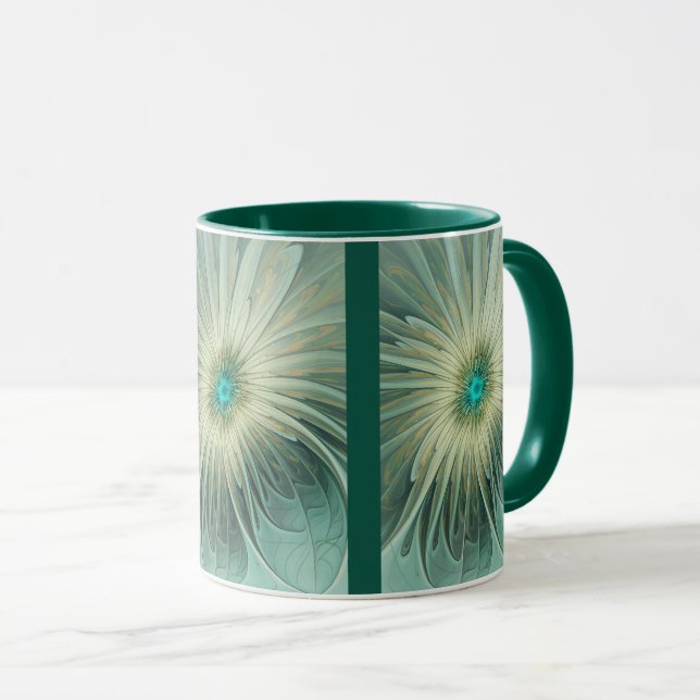 Abstract Sage Green Fantasy Flower Fractal Art Mug (Front Right)