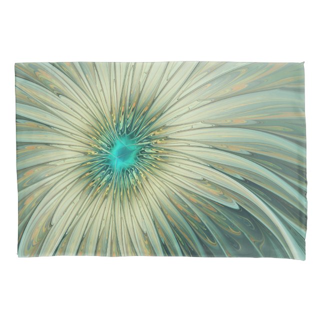 Abstract Sage Green Fantasy Flower Fractal Art Pillowcase (Front)