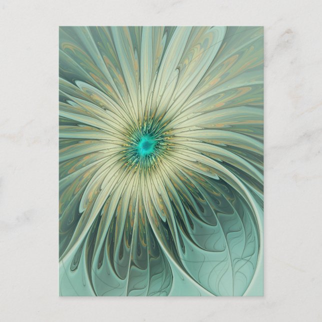 Abstract Sage Green Fantasy Flower Fractal Art Postcard (Front)