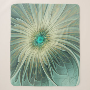 Abstract Sage Green Fantasy Flower Fractal Art Sherpa Blanket