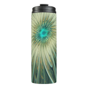 Abstract Sage Green Fantasy Flower Fractal Art Thermal Tumbler
