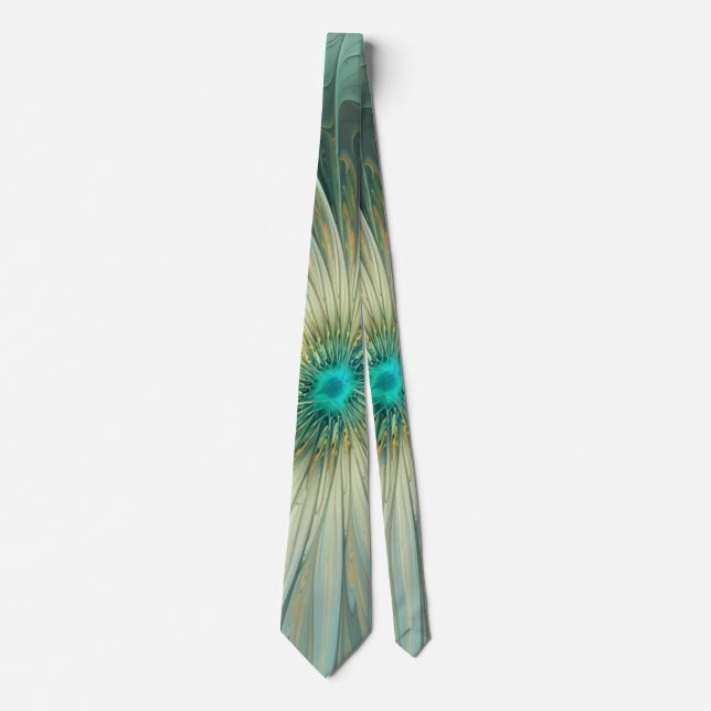 Abstract Sage Green Fantasy Flower Fractal Art Tie (Front)