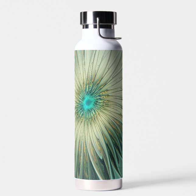 Abstract Sage Green Fantasy Flower Fractal Art Water Bottle (Left)