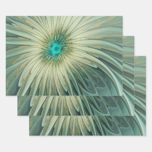 Abstract Sage Green Fantasy Flower Fractal Art Wrapping Paper Sheet
