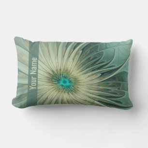 Abstract Sage Green Fantasy Flower Fractal Name Lumbar Cushion