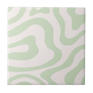 Abstract Sage Green Marble Retro Wavy Stripe  Ceramic Tile
