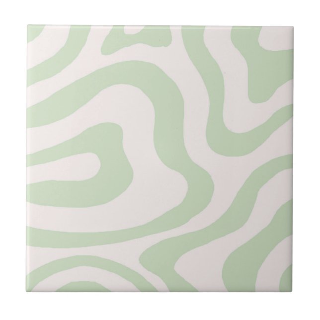 Abstract Sage Green Marble Retro Wavy Stripe  Ceramic Tile (Front)