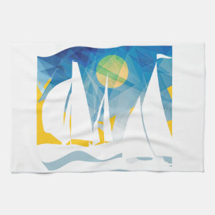 Abstract Sail Boat Sailor's Tea Towel