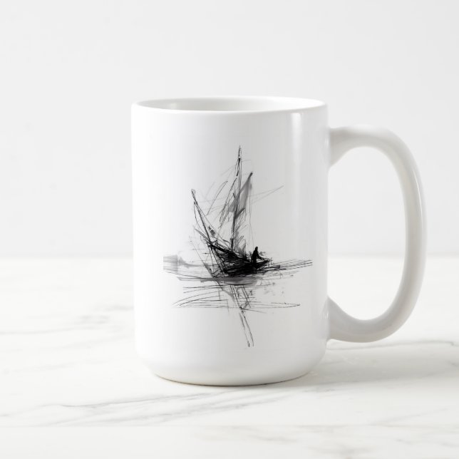 Abstract Sailboat Sketch Coffee Mug (Right)