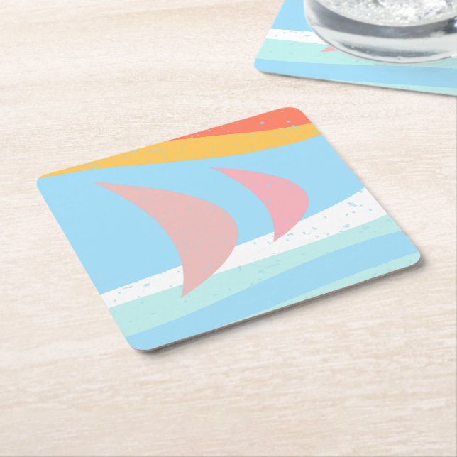 Abstract Sailing Boats Square Paper Coaster (Angled)