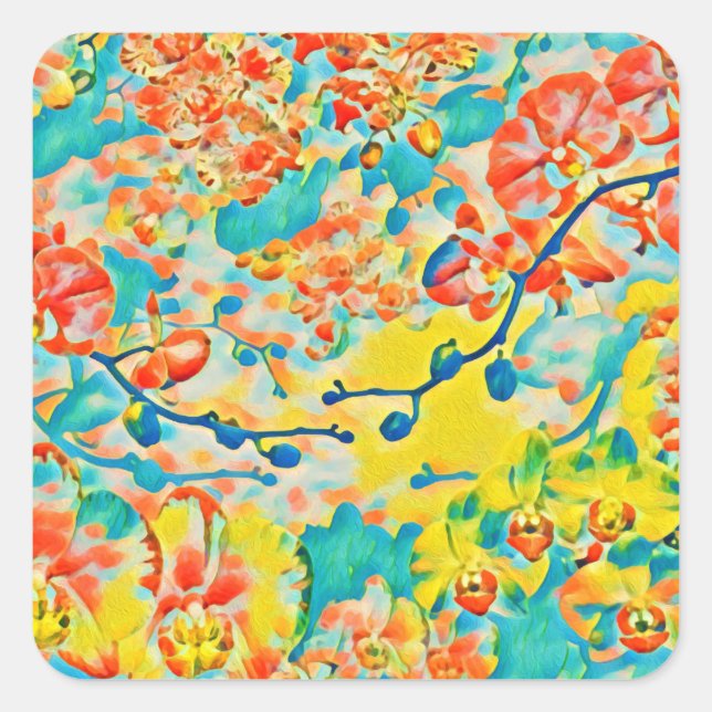 Abstract Sakura Spring Cherry Blossom Floral Square Sticker (Front)