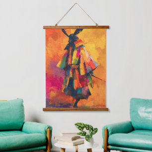 Abstract Samurai Warrior Silhouette Hanging Tapestry