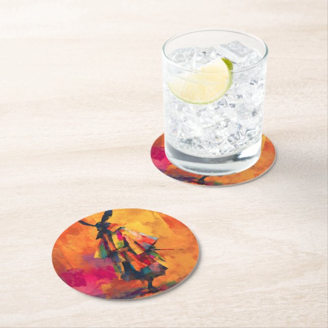 Abstract Samurai Warrior Silhouette Round Paper Coaster (Insitu)