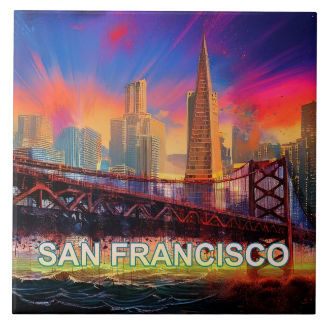 Abstract San Francisco Skyline Art Modern  Ceramic Tile (Front)