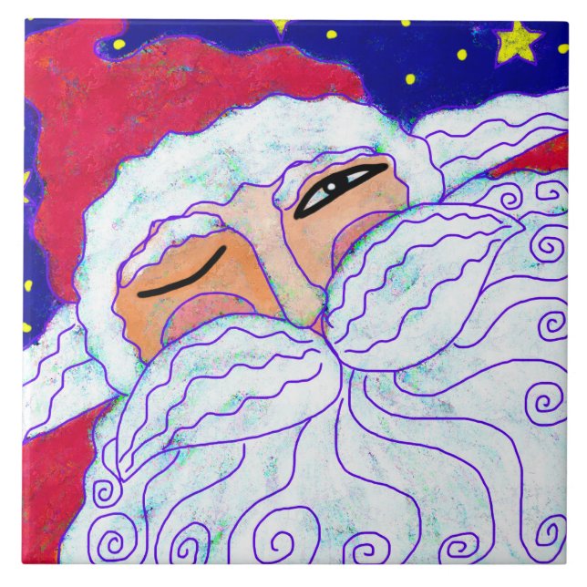 Abstract Santa Claus Painting Ceramic Tile (Front)
