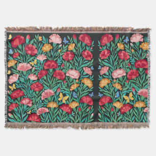 Abstract Scandinavian Carnations Butterflies Blank Throw Blanket