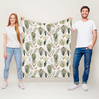 Abstract Scandinavian Christmas Foliage Sage Green Fleece Blanket