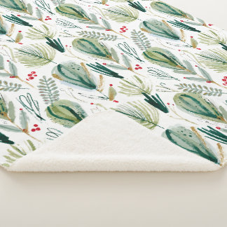 Abstract Scandinavian Christmas Foliage Sage Green Sherpa Blanket