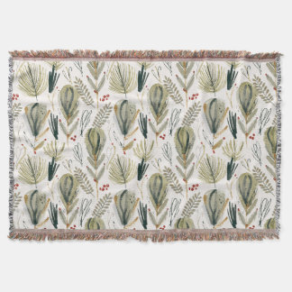 Abstract Scandinavian Christmas Foliage Sage Green Throw Blanket