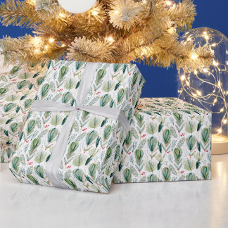 Abstract Scandinavian Christmas Foliage Sage Green Wrapping Paper