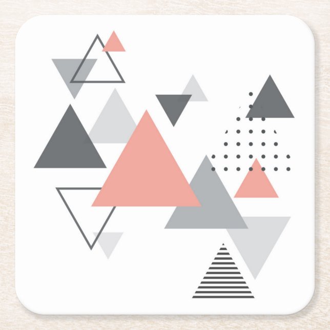 Abstract Scandinavian Geometric Design Square Paper Coaster (Front)