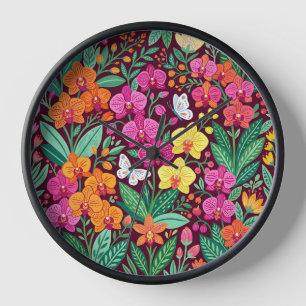 Abstract Scandinavian Orchid Garden Art Clocks
