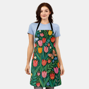 Abstract Scandinavian Tulips Butterflies Apron